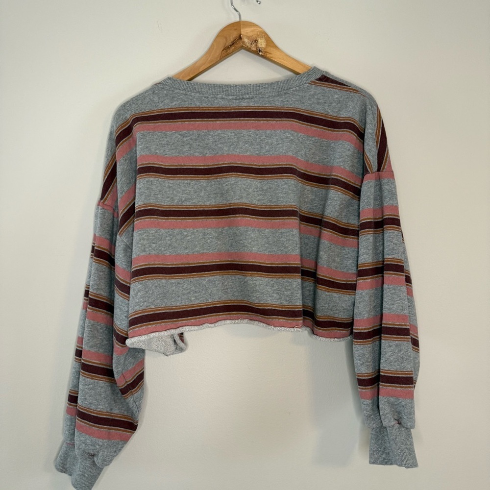 Wild Fable Striped Cropped Sweatshirt in Red and Gray - Picture 10 of 10